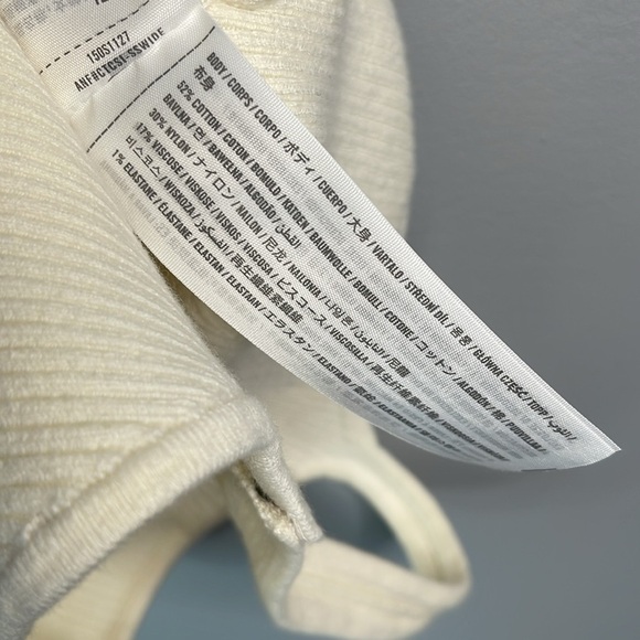 ABERCROMBIE & Fitch NWOT Ribbed Knit Bodysuit Cream Square Neckline High Cut L - Picture 8 of 11